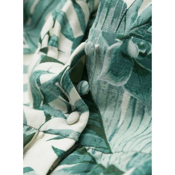 JOHANNA ORTIZ H&M COLLABORATION GREEN LEAF PRINT LINEN DRESS SIZE LARGE - Picture 7 of 10
